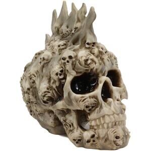 Ebros Large 8" Tall Ossuary Lost Souls Spirit Skull With Fire Mohawk Figurine